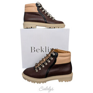 Beklina Castagna Chocolate Brown Pebbled Leather Ankle Hiking Boot Womens 10 NEW